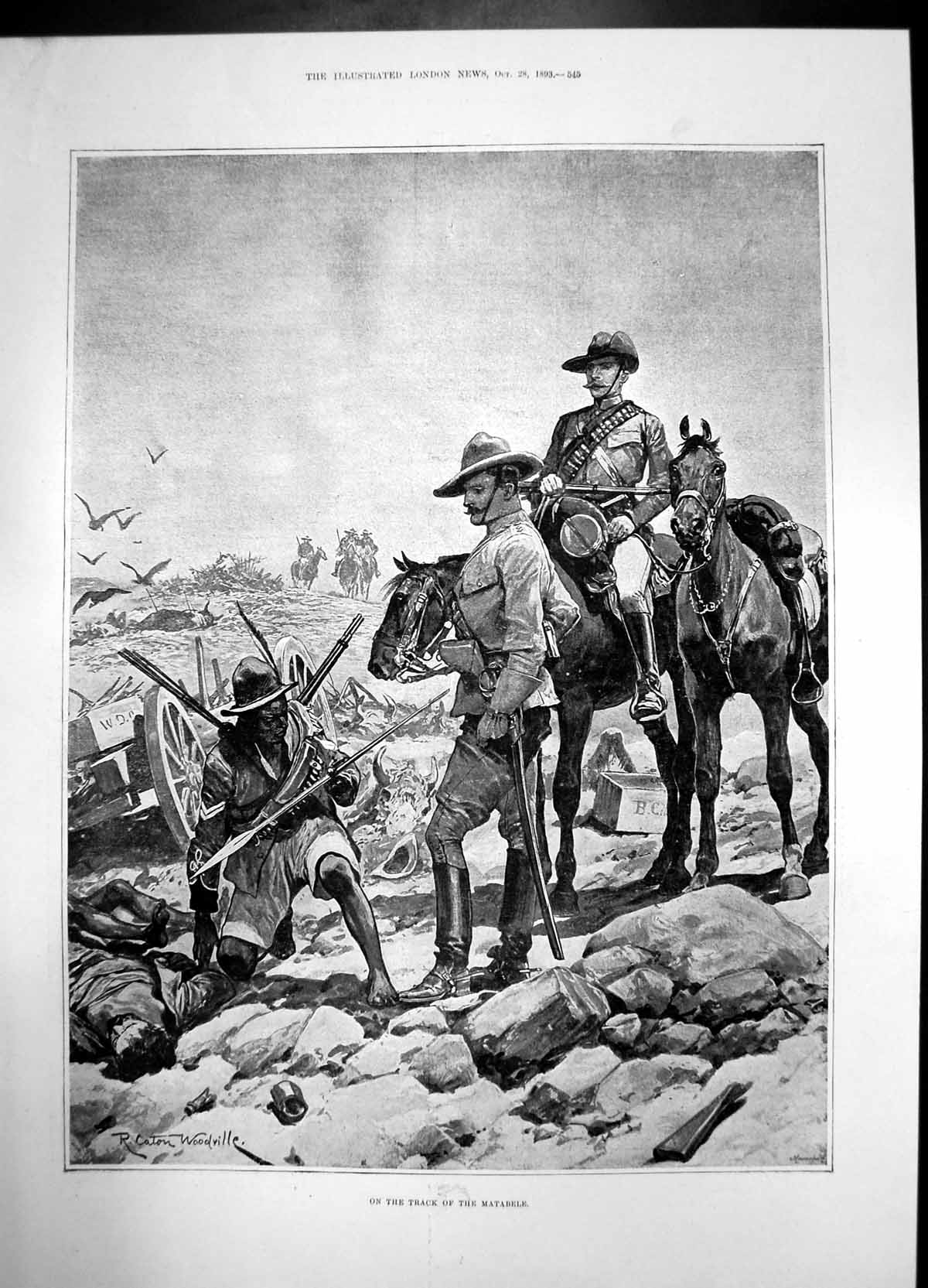 Original Old Antique Print Track The Matabele 1893 Men Horses Uniform Woodville