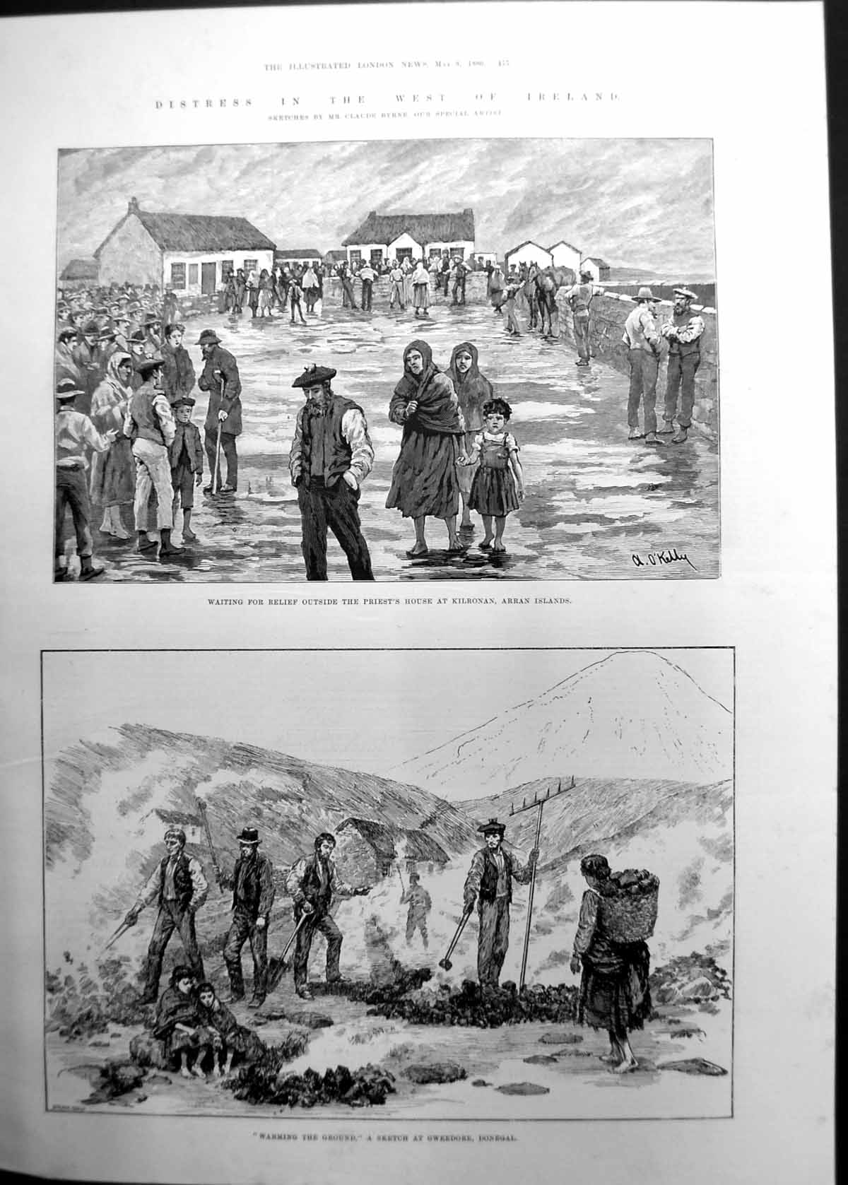 Old Print Warming Ground Gweedore Priests House Kilronan Claude Byrne1886 19th