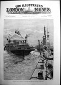 Antique Print Queen On Steam Ferry Boat Claughton On Mersey Liverpool 1886 19th
