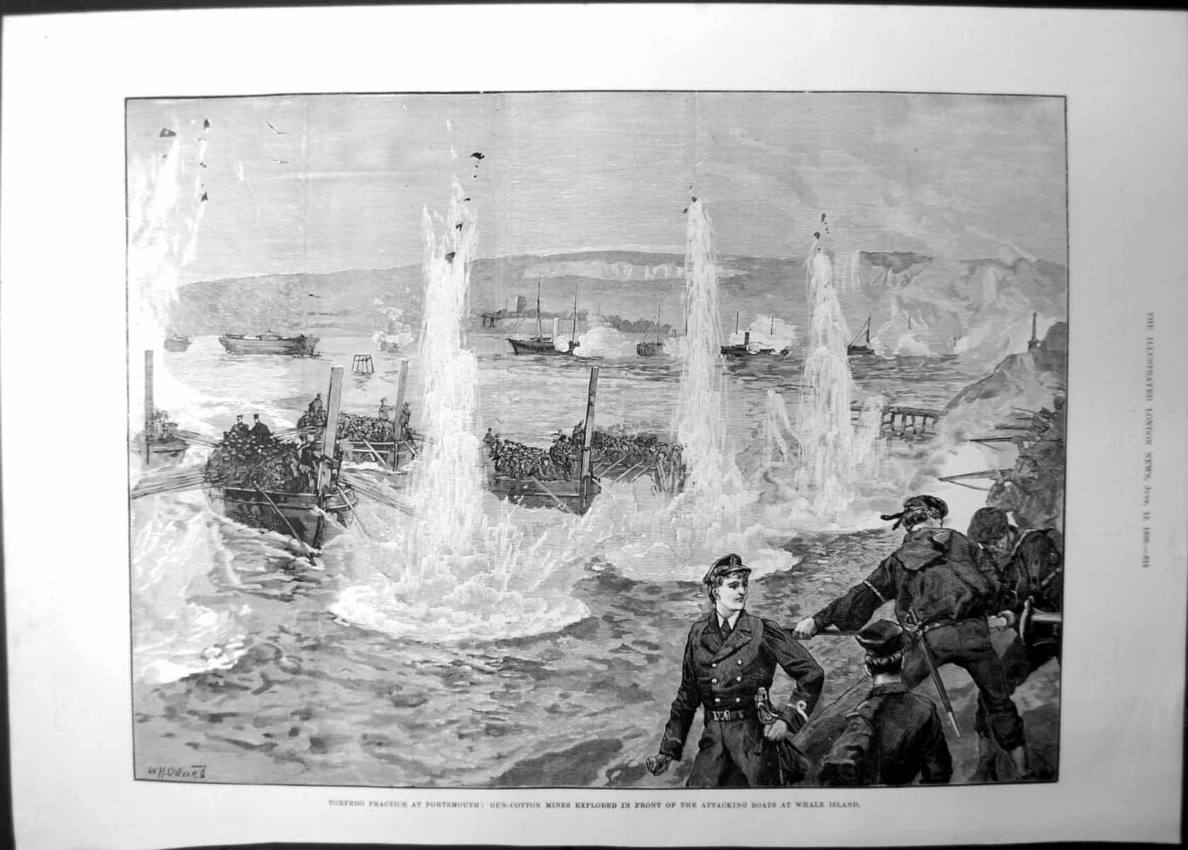 Antique Print Torpedo Practce Gun Cotto 1886N Mines Whale Island Portsmouth