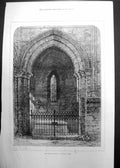Original Old Antique Print Grave Sir Walter Scott Dryburgh Abbey 1871 Victorian