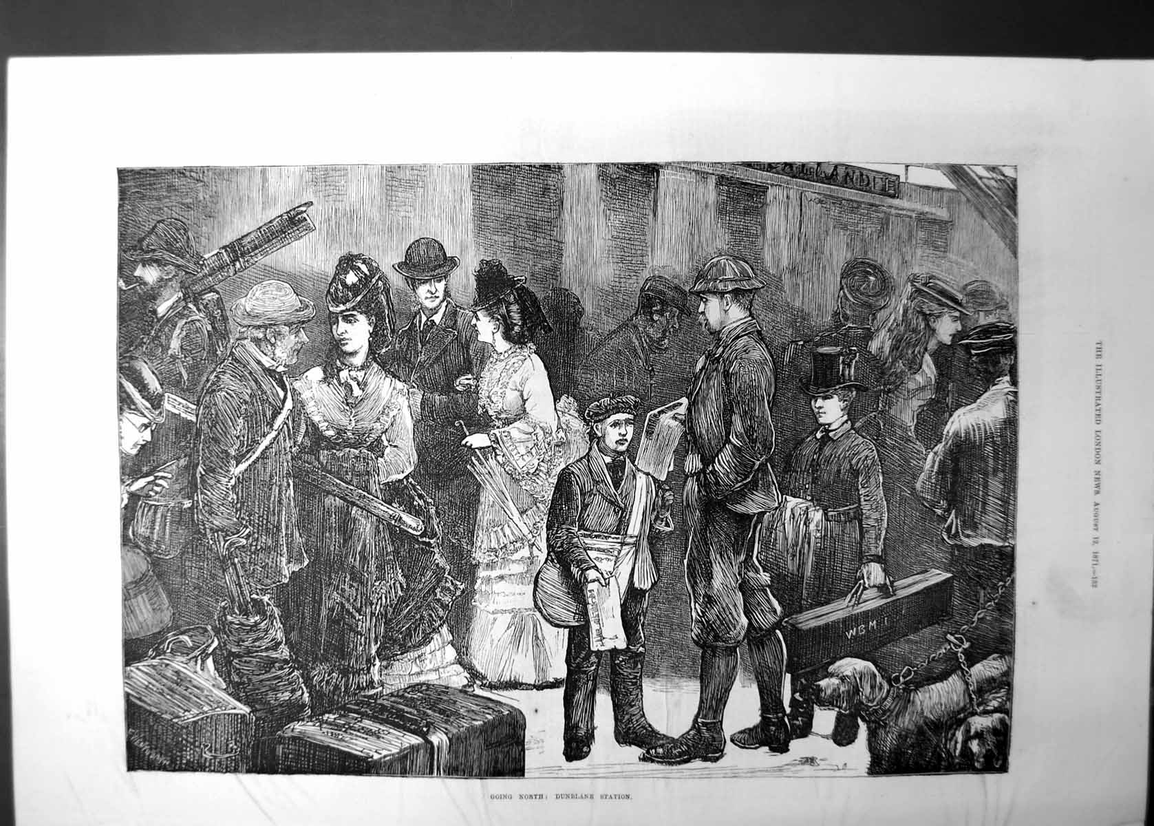 Antique Old Print Going North Travellers With Luggage Dunblane Station 1871