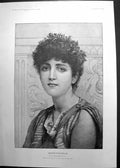 Original Old Antique Print Honeysuckle Portrait Lady N Prescott-Davies 1894