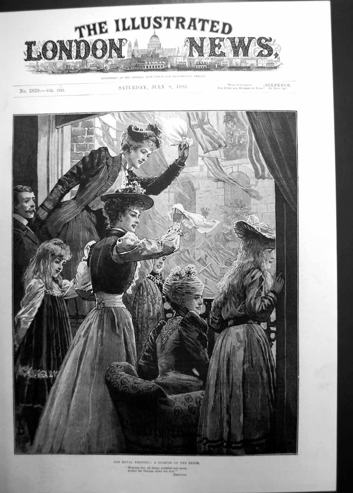 Original Old Antique Print Royal Wedding A Glimpse Bride 1893 19th