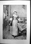 Original Old Antique Print Come Stir Christmas Pudding G A Storey 1893 19th