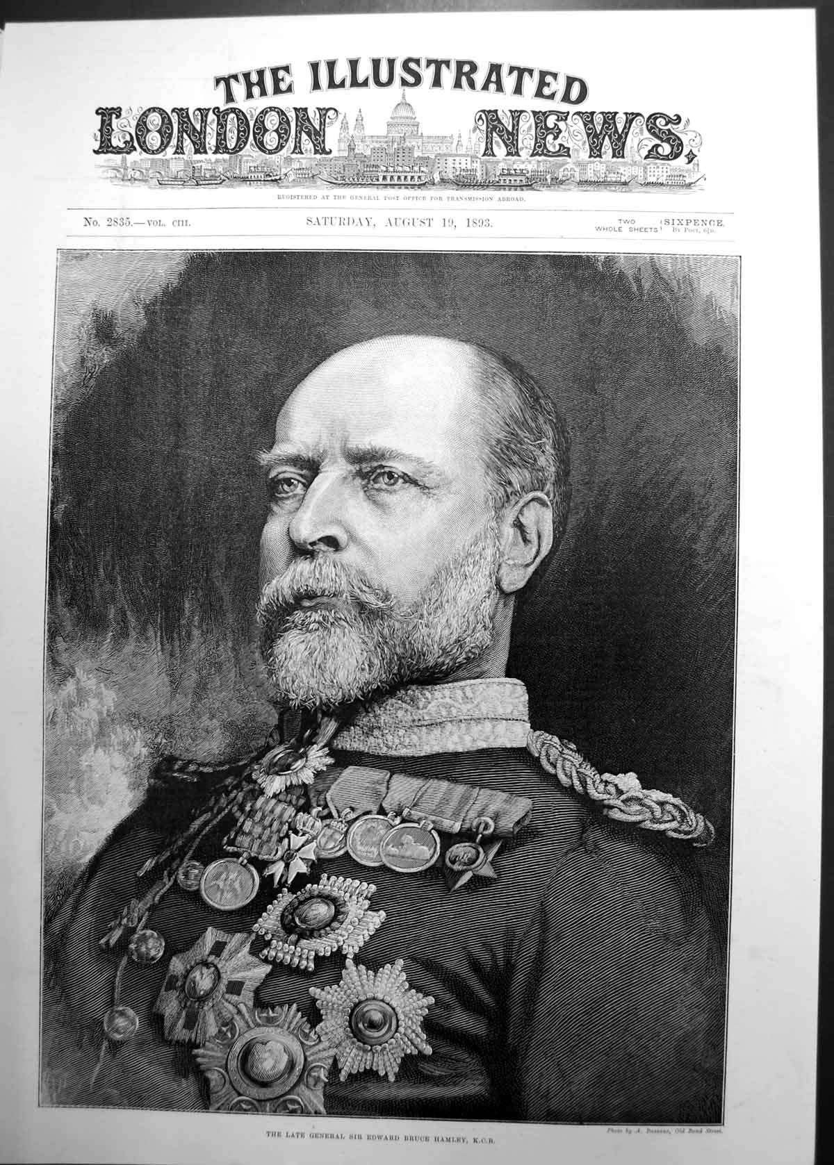 Antique Old Print General Sir Edward Bruce Hamley Kgb Photo A Bassano 1893 19th