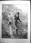 Antique Print Sunshine By H Koch Young Couple Strolling In Countryside 1893