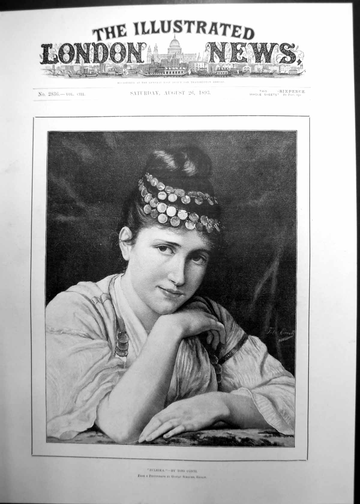 Old Antique Print Zuleika By Tito Conti Photo Gustav Schauer Berlin 1893 19th