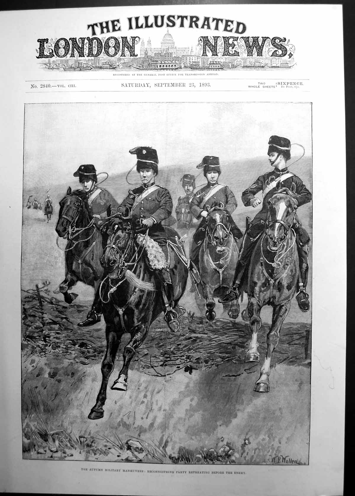 Antique Old Print Reconnoitring Military Party Retreating Before Enemy 1893