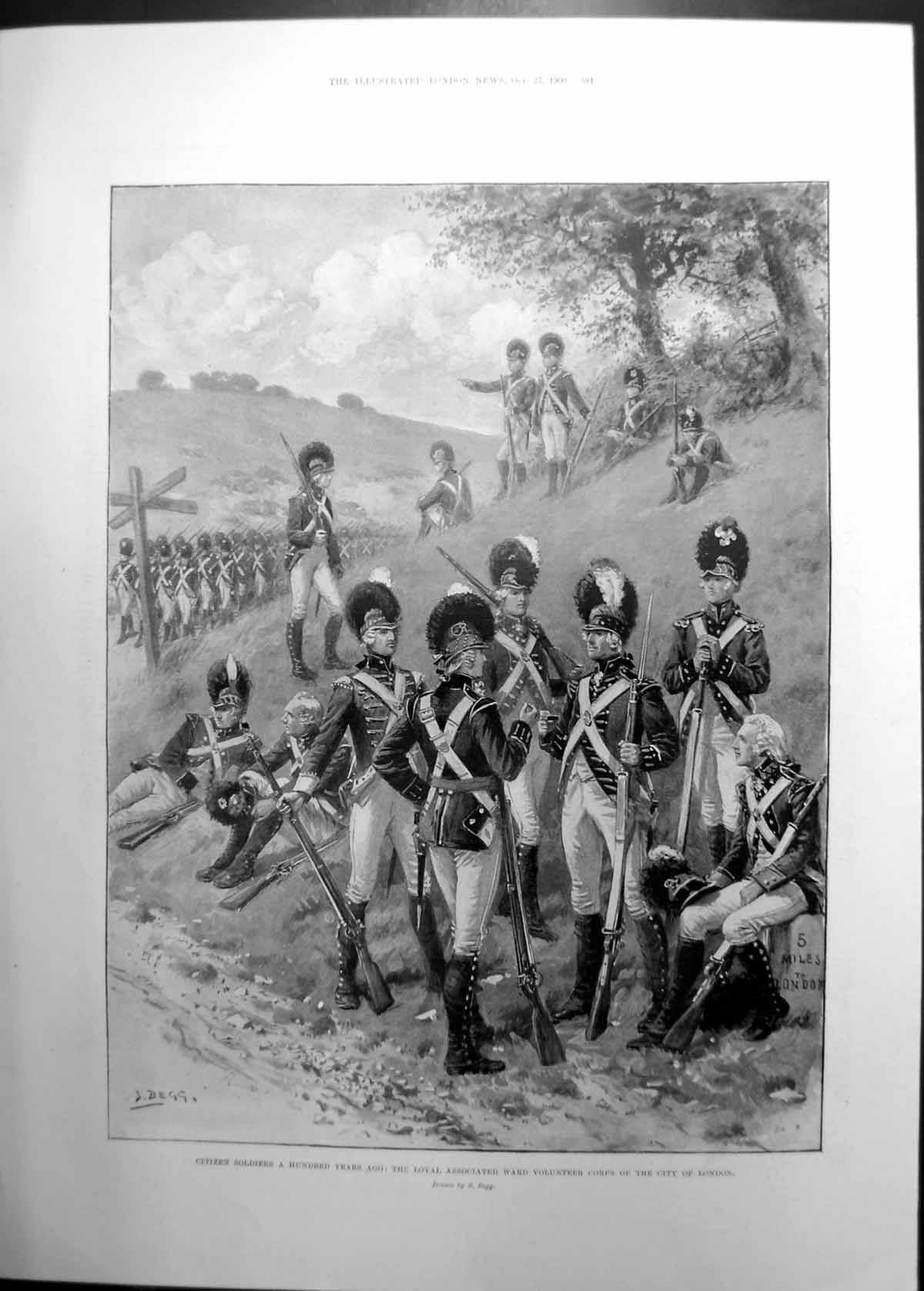 Old Antique Print Loyal Associated Ward Volunteer Corps City London 1900 20th