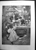 Original Old Antique Print Pleasure Pudding Is Stirring It Hal Hurst 1900 20th
