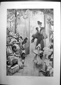 Old Print A Paradise Santa Claus Drawn By J Beer Small Girl Shopping 1900 20th