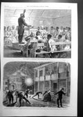 Antique Old Print Worship Plantation South Carolina Shelling Charleston 1863
