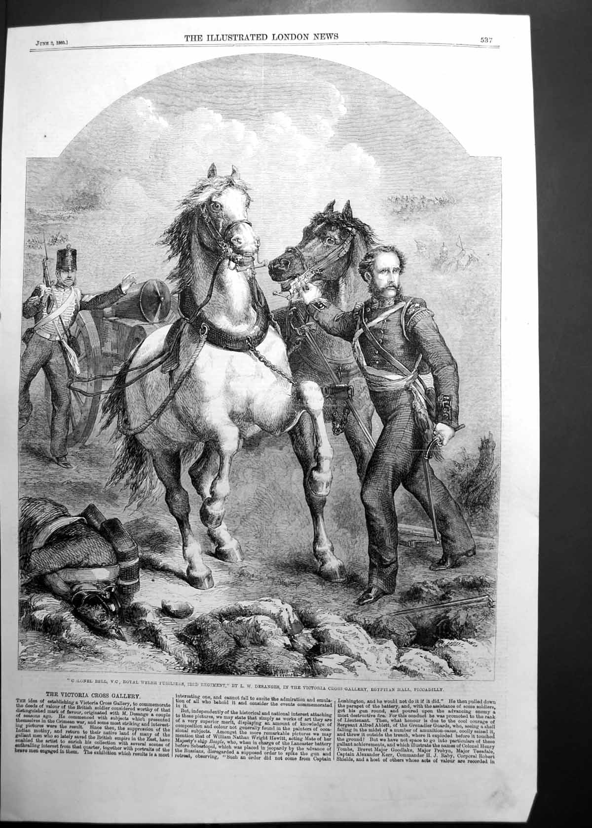 Old Print Colonel Bell Royal Welsh Fusiliers Lw Lesanges Vc Gallery 1860 19th
