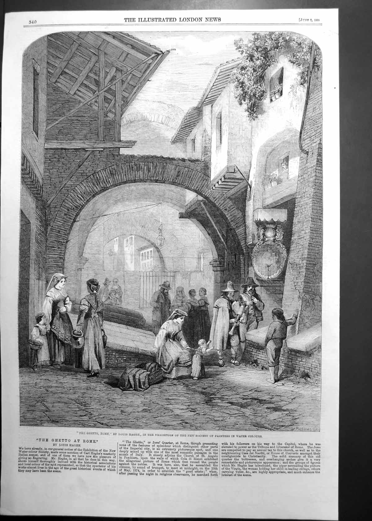 Antique Old Print Ghetto Rome Louis Haghe Exhibition New Soc Painters 1860 19th