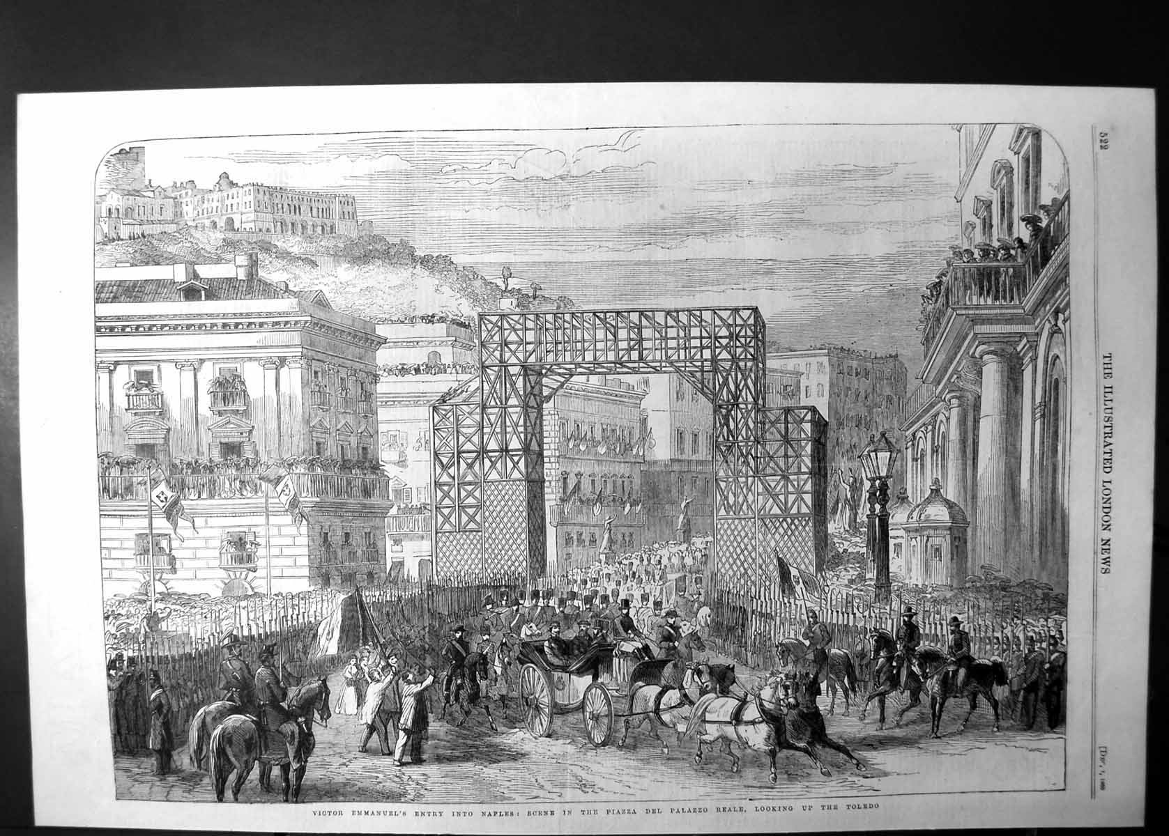 Antique Print Victor Emmanuel Entering Naples Piazza Del Palazzo Reale 1860