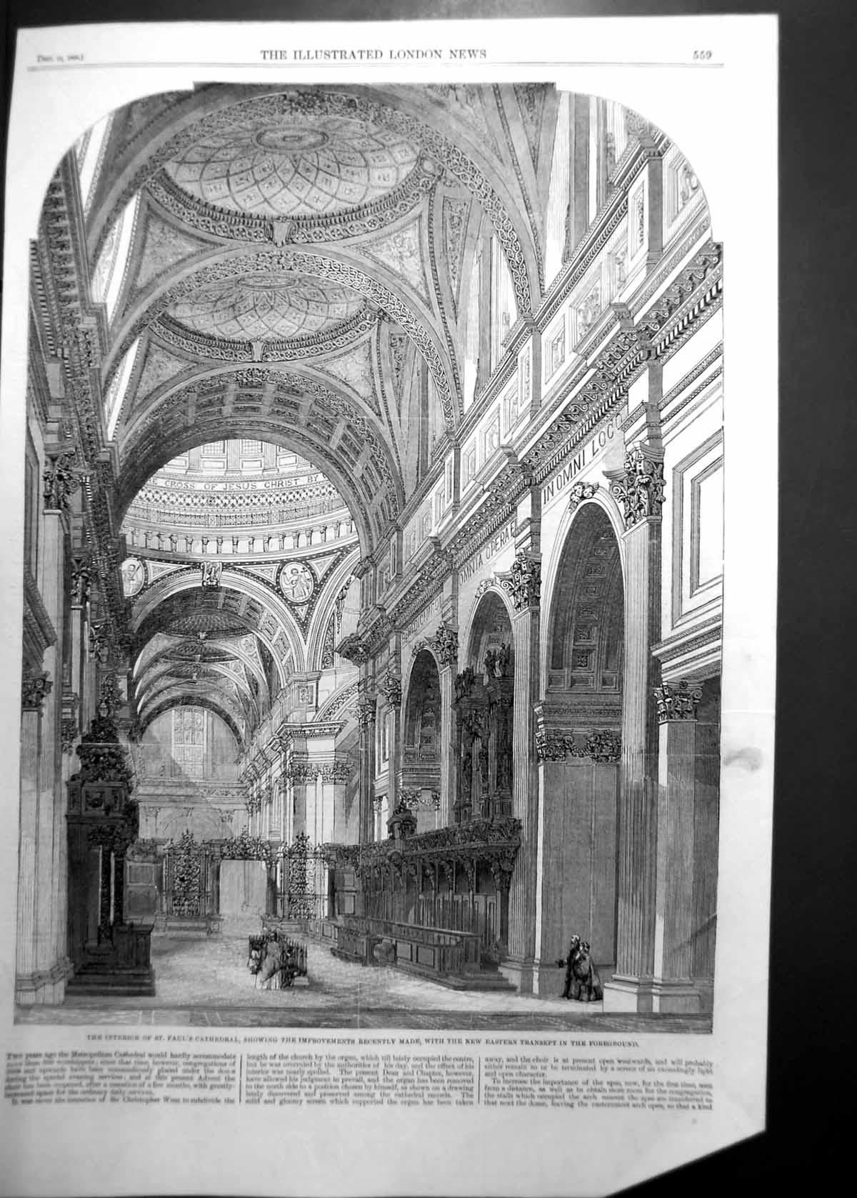 Original Old Antique Print Improvements To Interior St Pauls Cadral 1800 19th