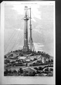 Original Old Antique Print Raising Statue Memory Marquis Menai Bridge 1860 19th
