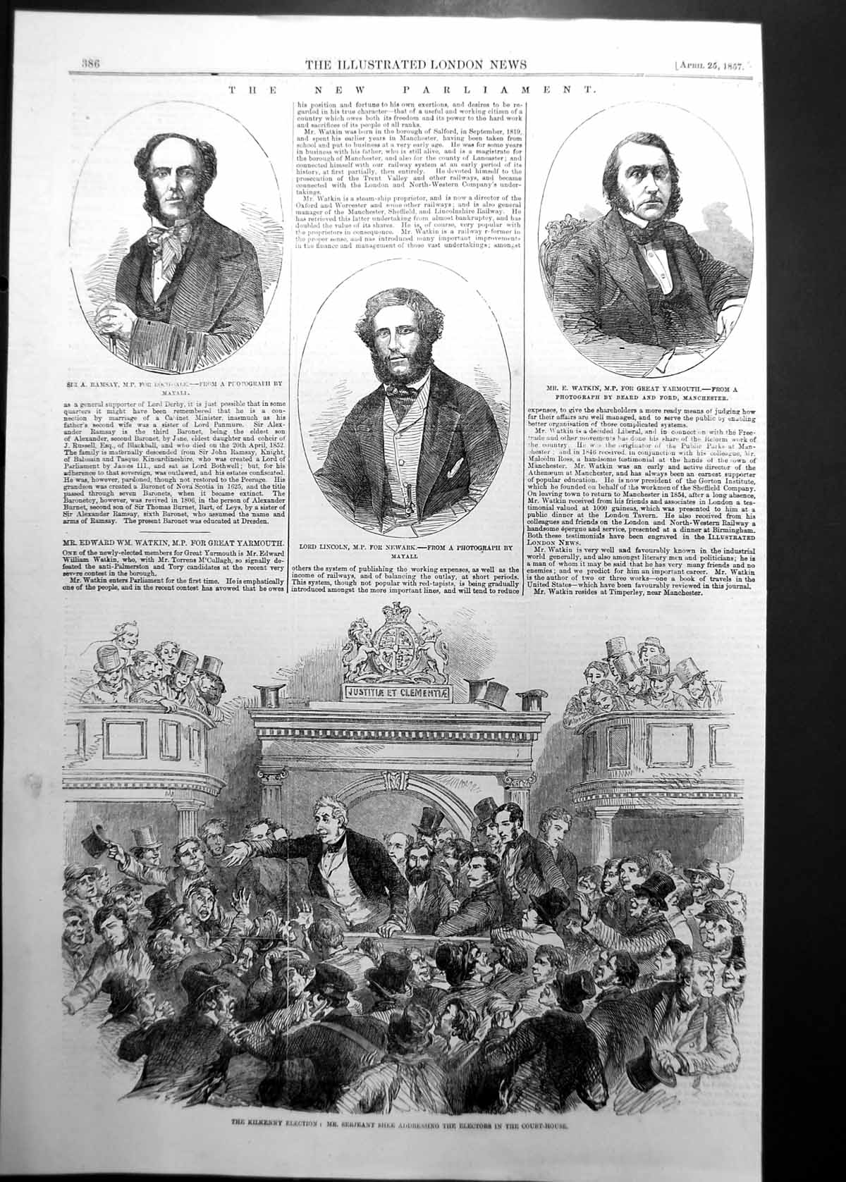 Antique Old Print Kilkenny Election Serjeant Shee Electors Court House 1857
