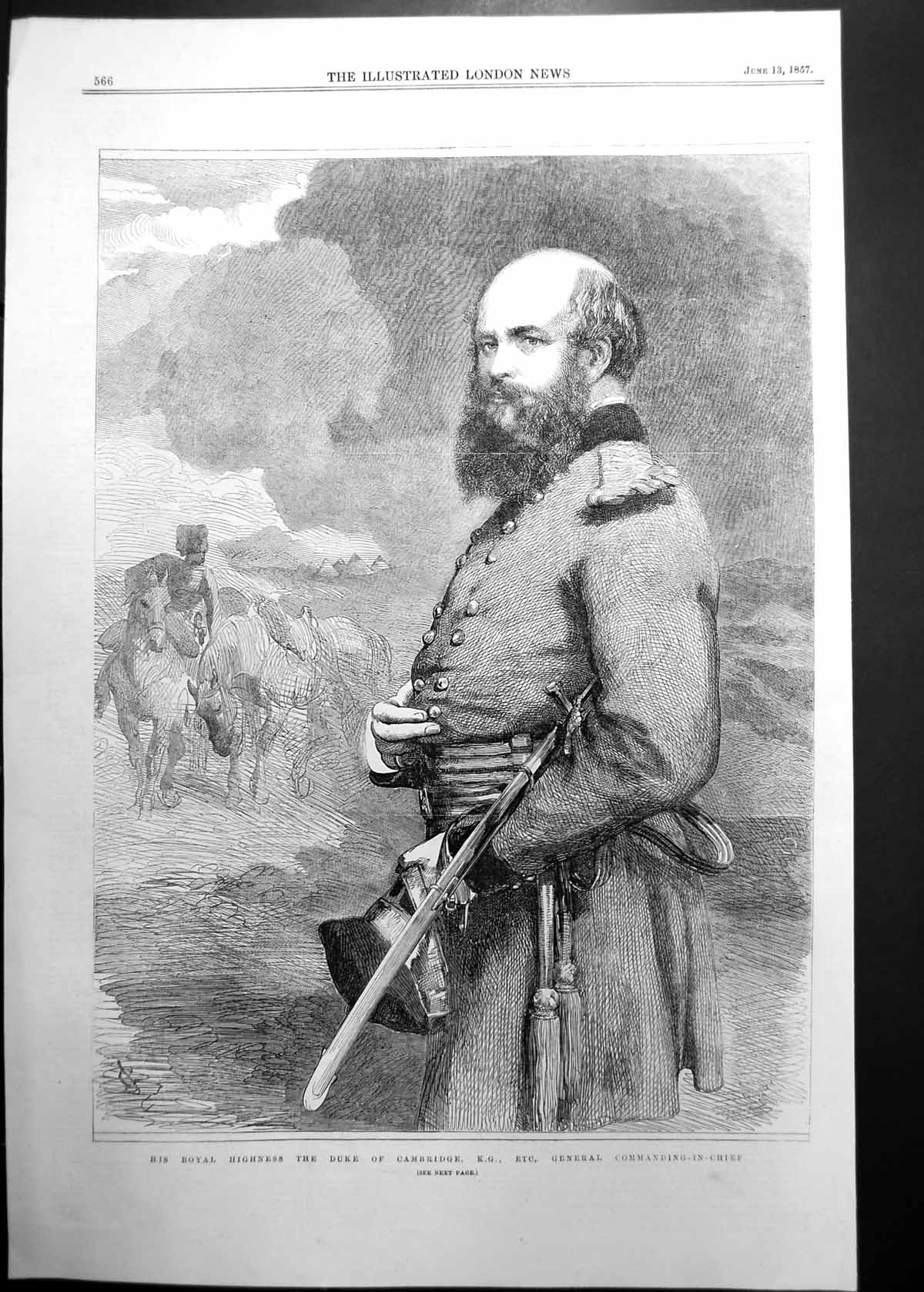 Original Old Antique Print Hrh Duke Cambridge General Commander In Chief 1857