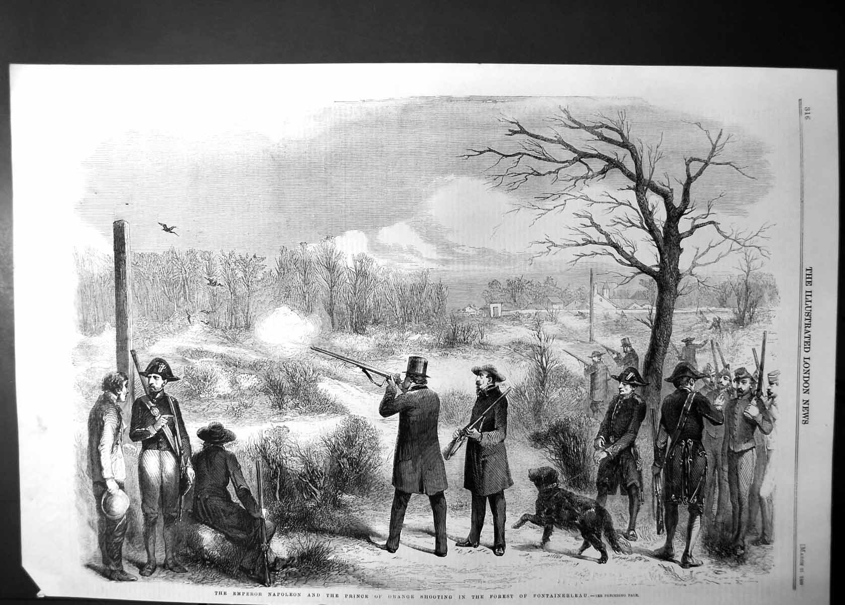 Old Antique Print Napolean Prince Orange Shooting Forest Fontainbleau1860 19th