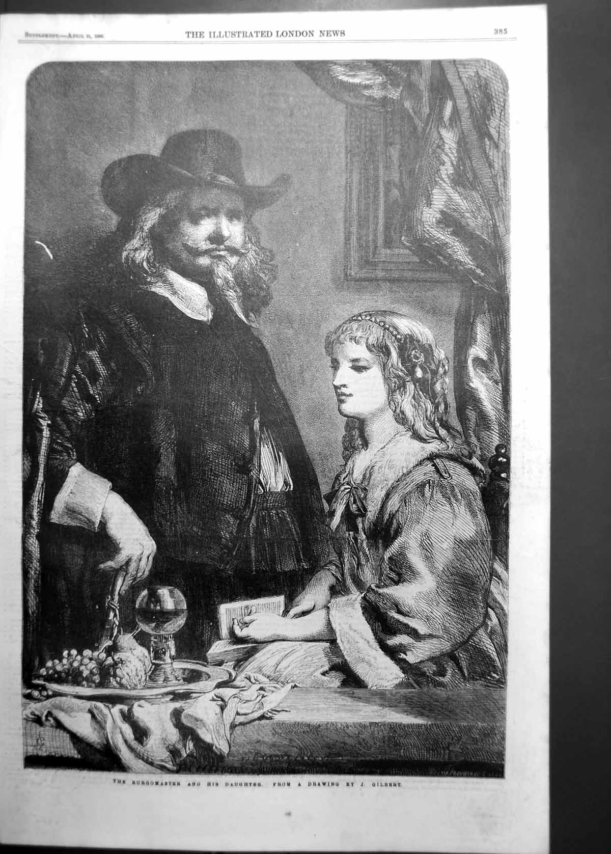 Original Old Antique Print Burgomaster & His Daughter J Gilbert 1860 Victorian
