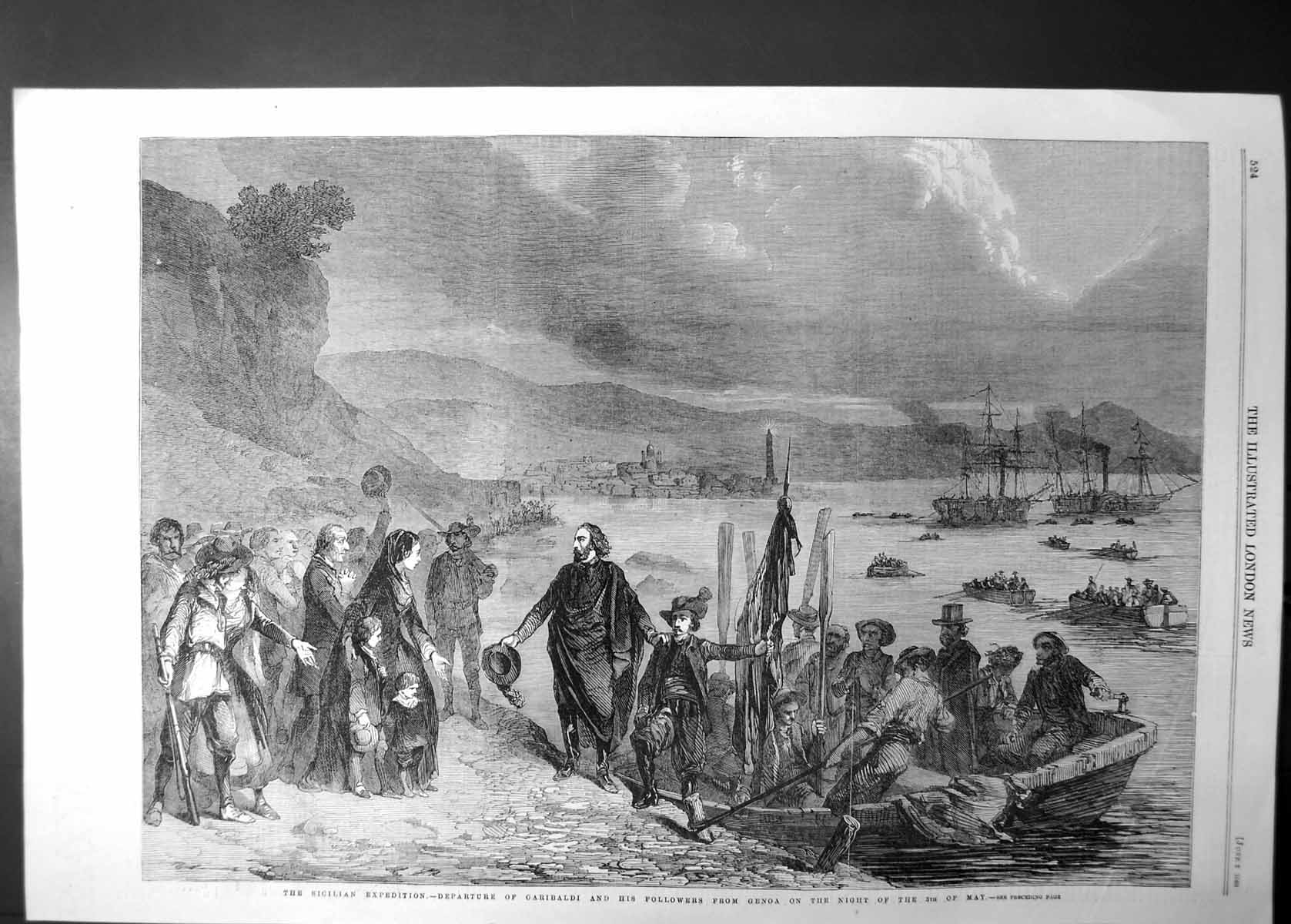Old Antique Print Sicilian Expedition Departure Garibaldi From Genoa 1860 19th