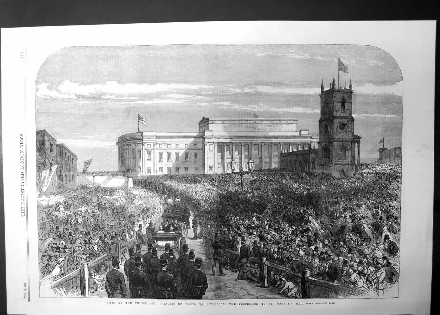 Original Old Antique Print Prince Princess Wales St Georges Hall Liverpool 1865