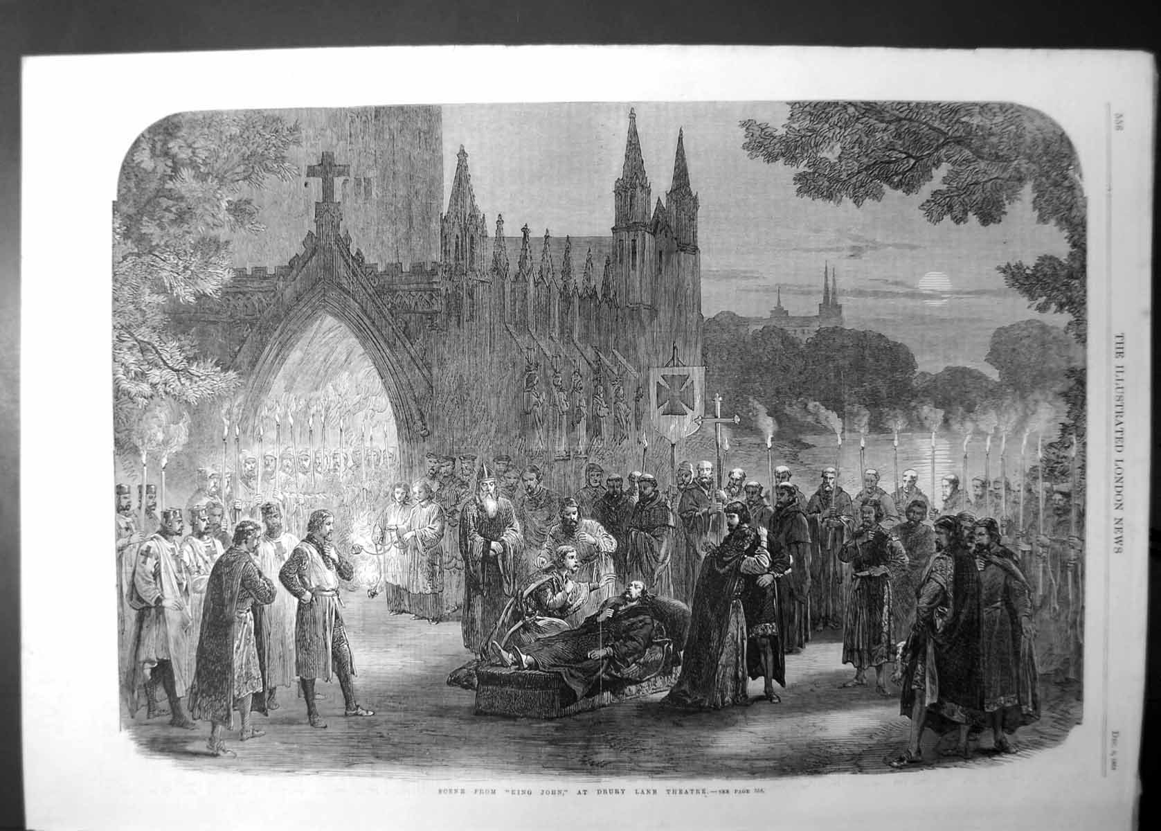 Original Old Antique Print Scene From King John Drury Lane Atre 1865 Victorian