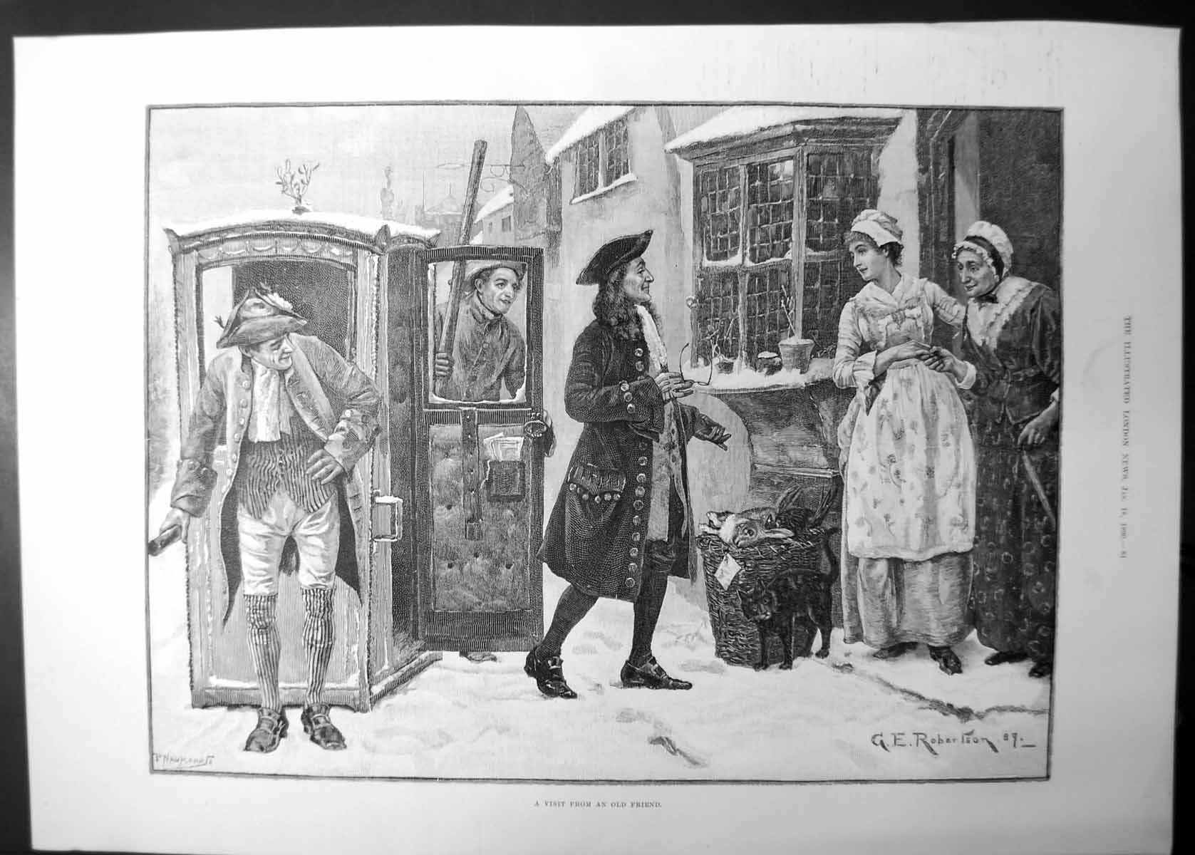 Original Old Antique Print Visit From An Friend Ge Robertson 1890 Victorian