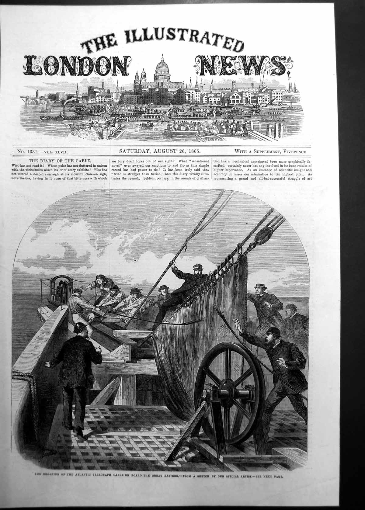 Old Antique Print Breaking Atlantic Telegraph On Board Great Eastern 1865 19th