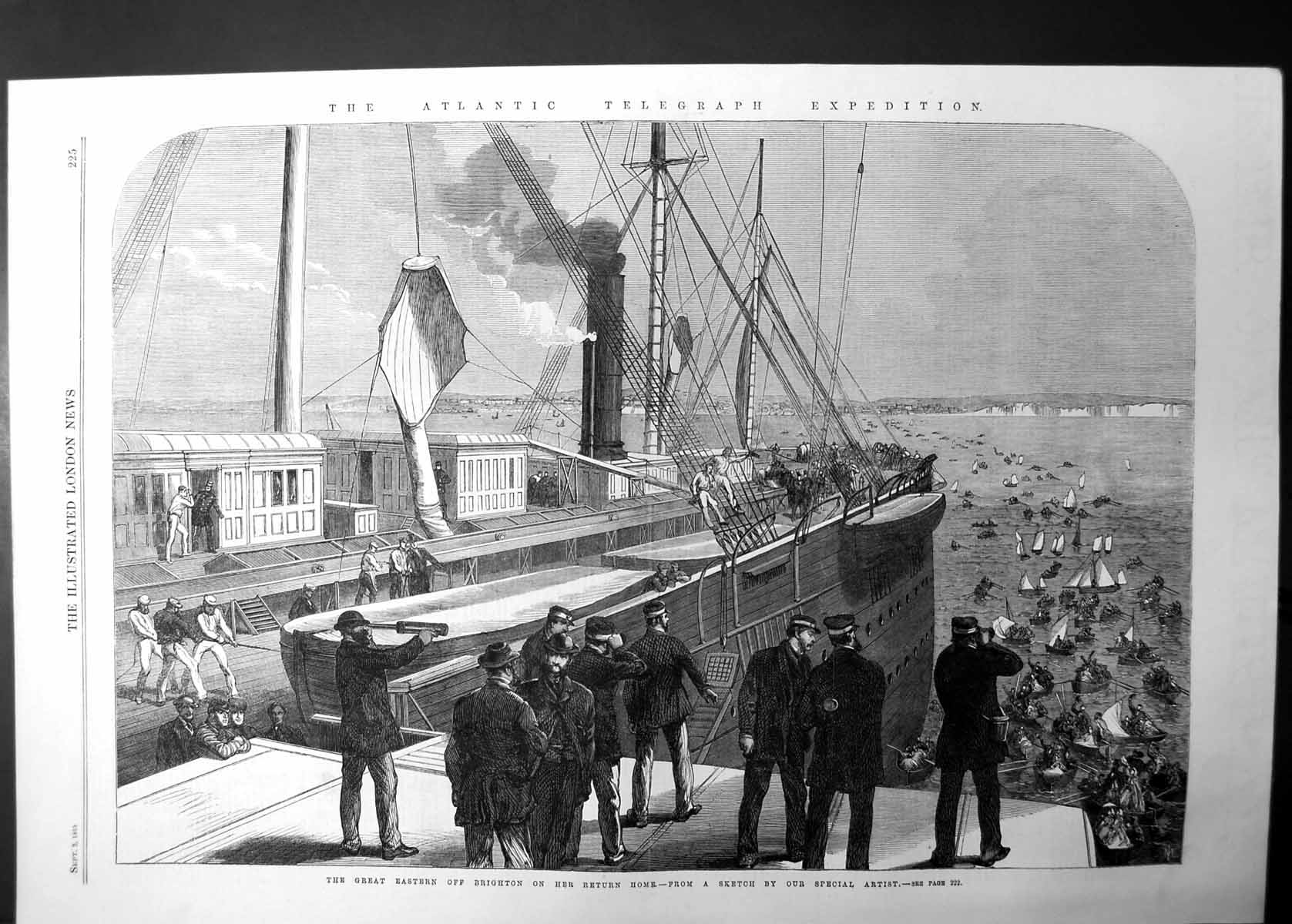Original Old Antique Print Great Eastern Return Home To Brighton 1865 Victorian