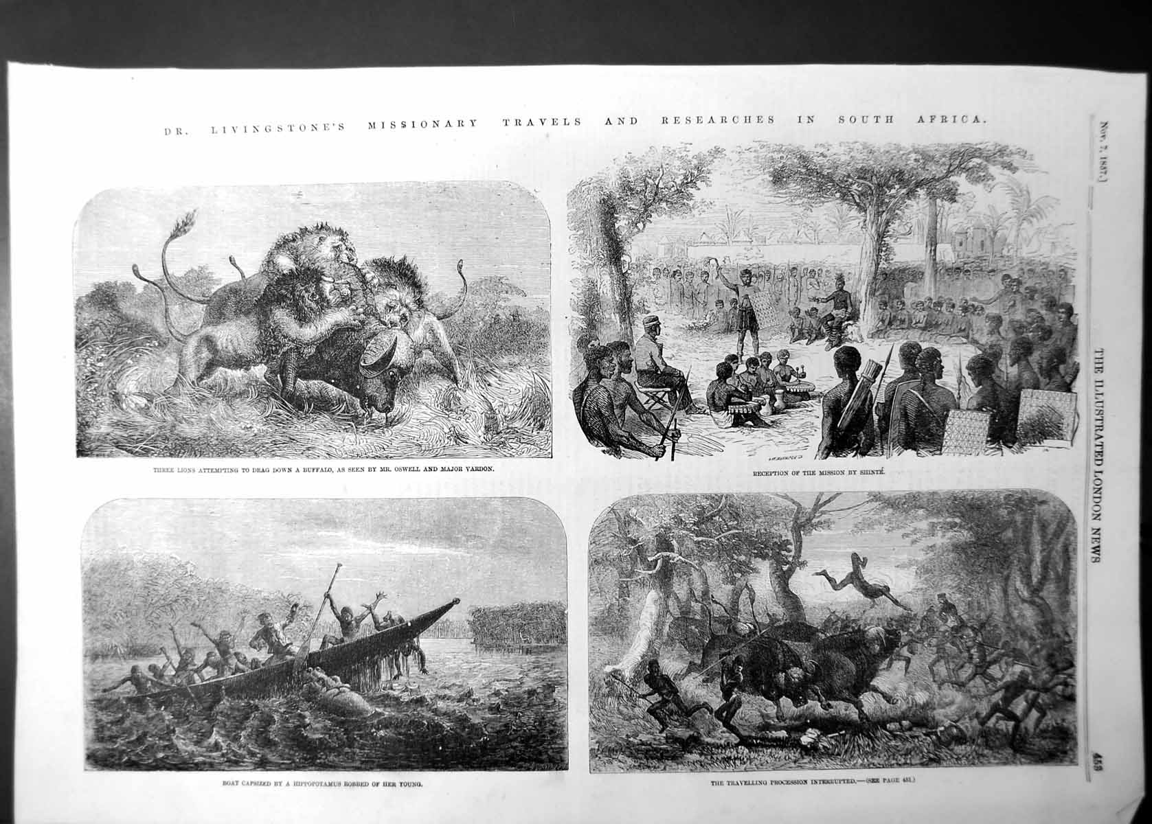 Old Antique Print Dr Livingstones Travels South Africa Capsized Boat 1857 19th