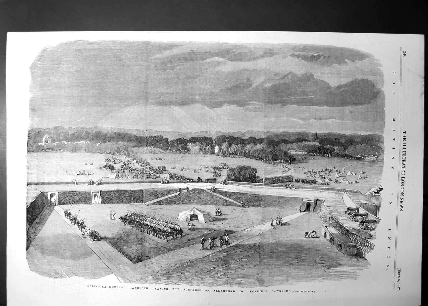 Original Old Antique Print Brigadier General Havelock Leaving Allahabad 1857