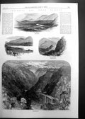 Old Antique Print Inverness Perth Railway Strathspey Killiecrankie 1863 19th