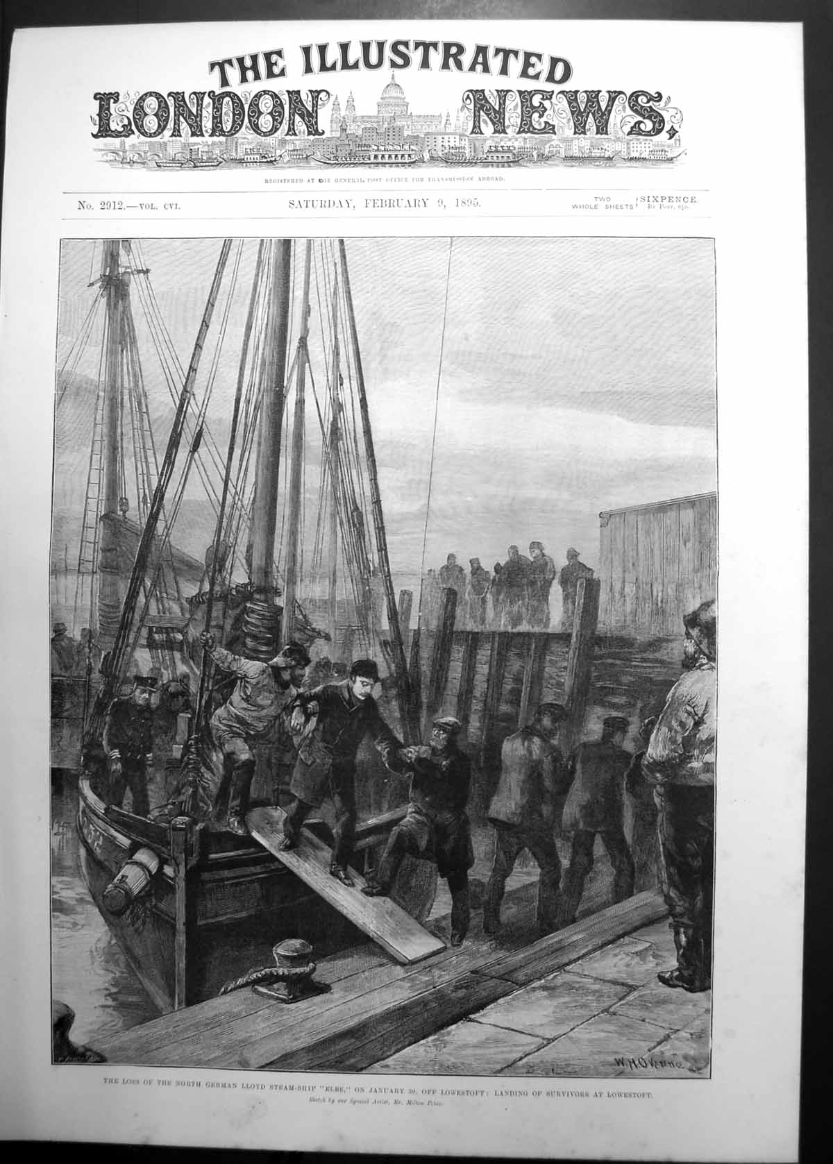 Original Old Antique Print Survivors Loss German Lloyd Steamship Elbe 1895 19th