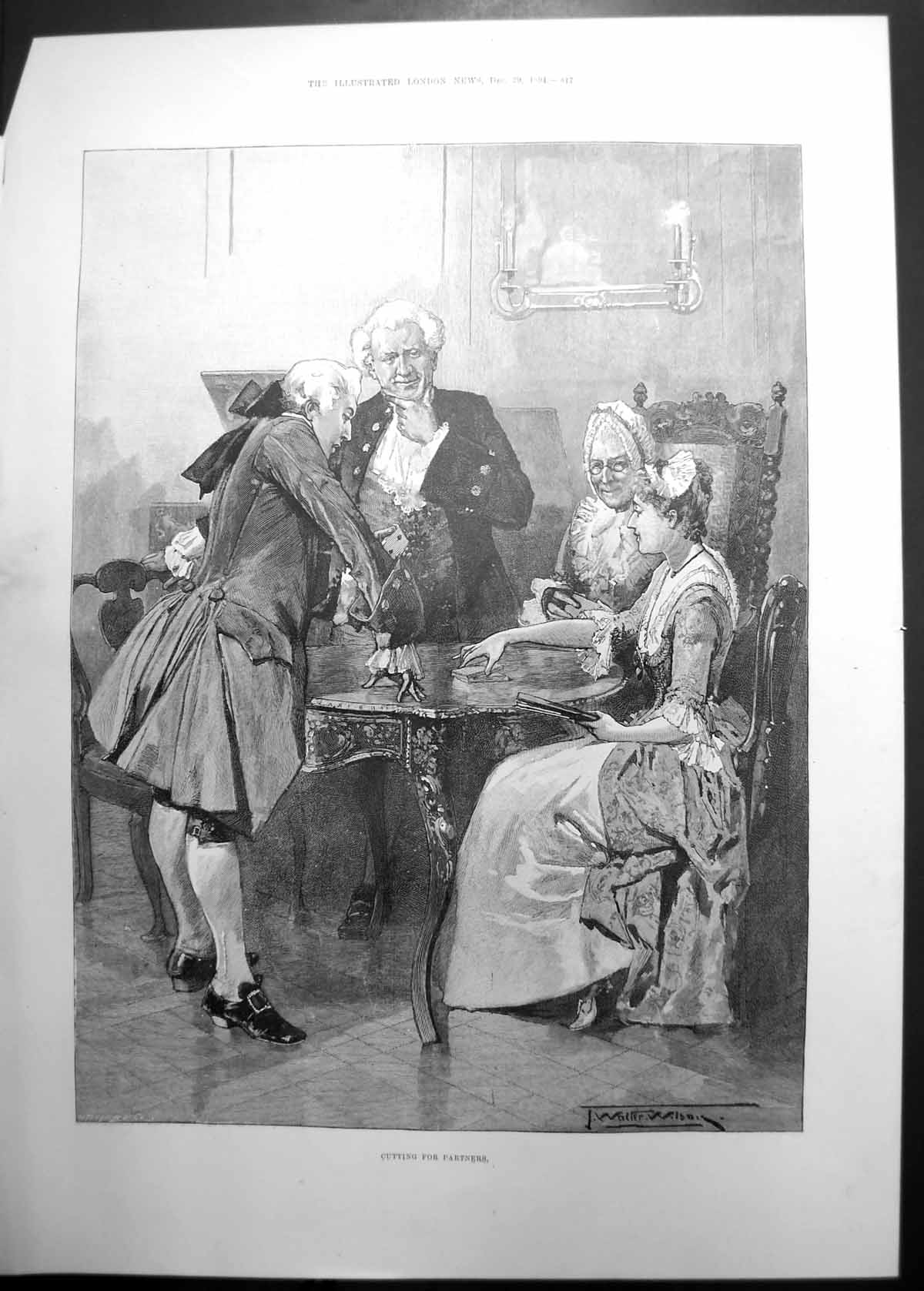 Antique Old Print Cutting For Partners By Walter Wilson Playing Cards 1894 19th
