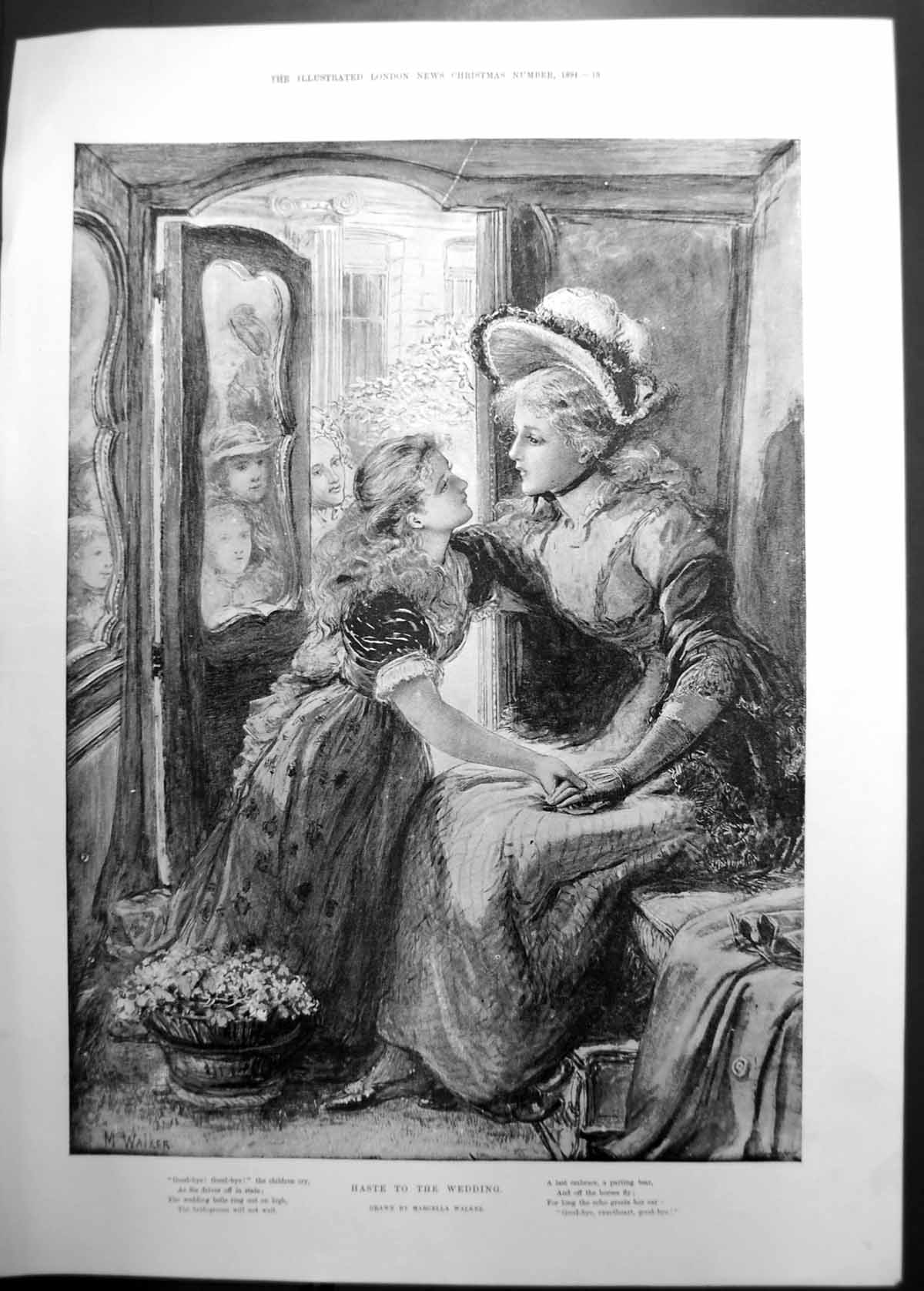 Original Old Antique Print Haste To Wedding Marcella Walker 1894 19th