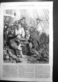 Original Old Antique Print Storm At Sea J Morgan Walliss Collection 1861 19th
