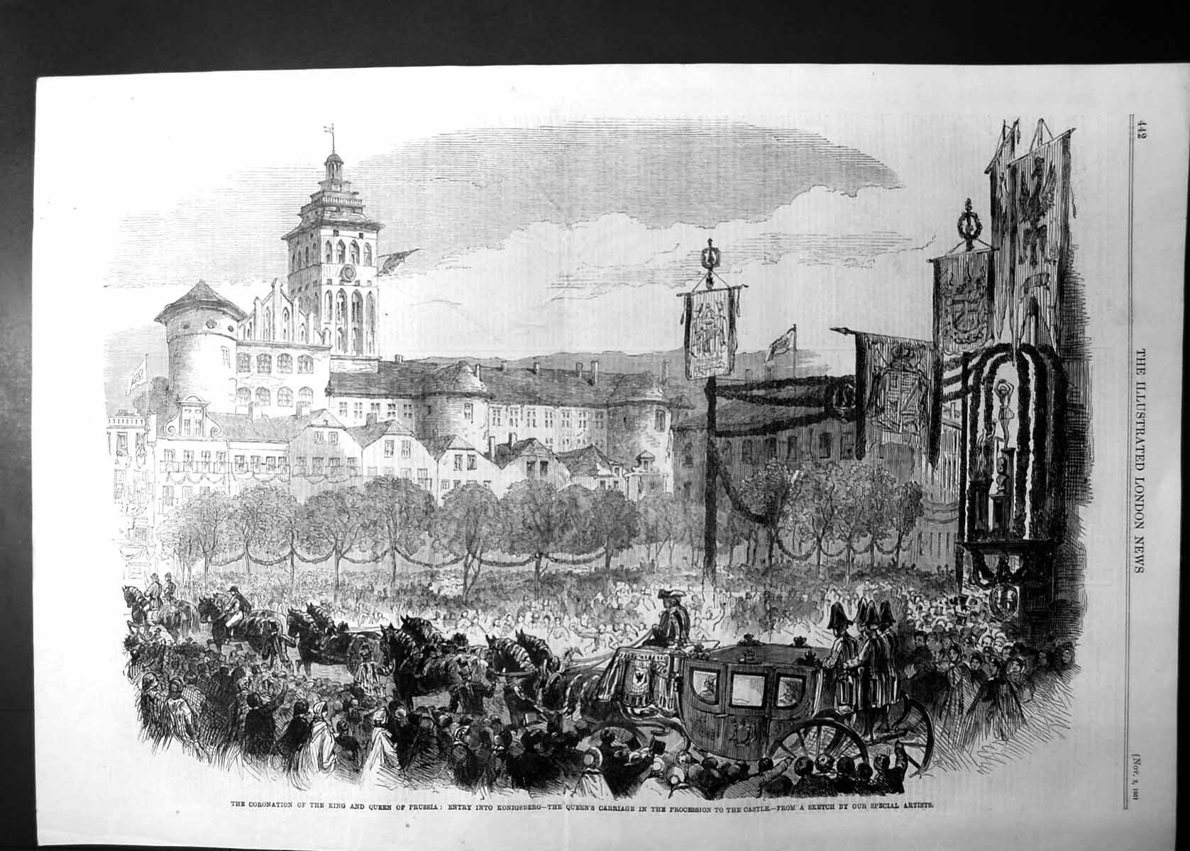 Old Antique Print Coronation King & Queen Prussia Castle Konigsberg1861 19th