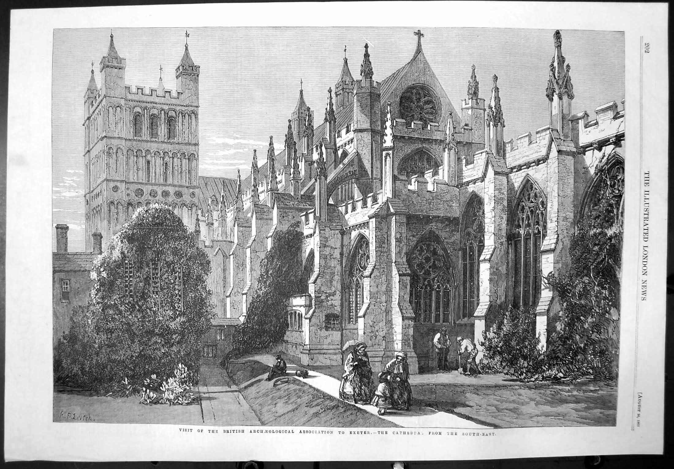 Old Print Exeter Cathedral Visit British Archaeological Association 1861 19th