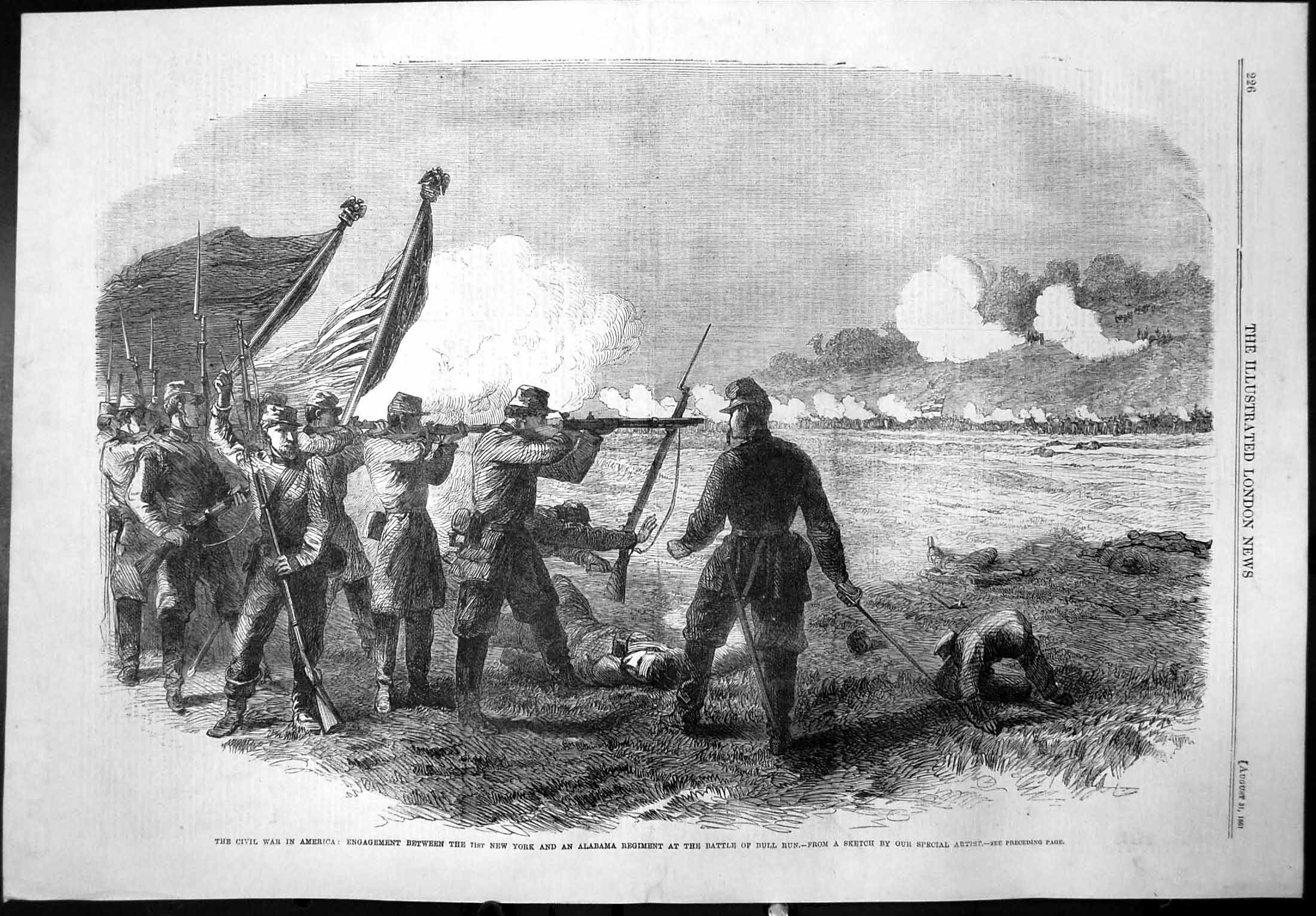 Antique Old Print Battle Bull Run America 7Th New York Alabama Regiments 1861