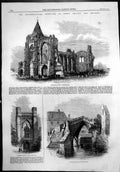 Antique Old Print Crowlandabbey Bridge Lincolnshire Thorneyabbeycambridge1861