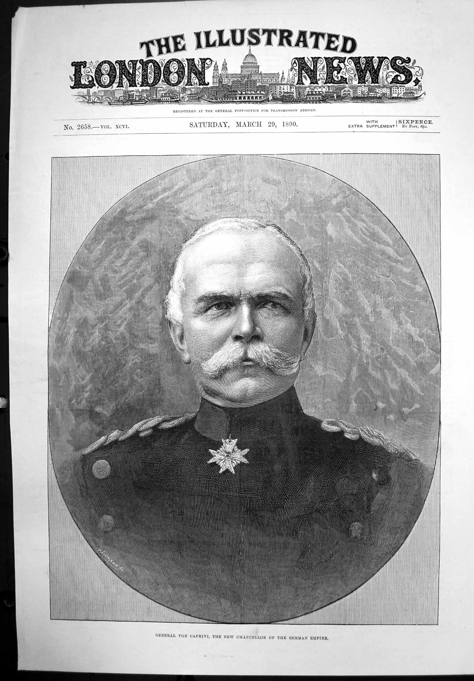 Antique Old Print General Von Caprivi New Chancellor German Empire 1890 Ref.2