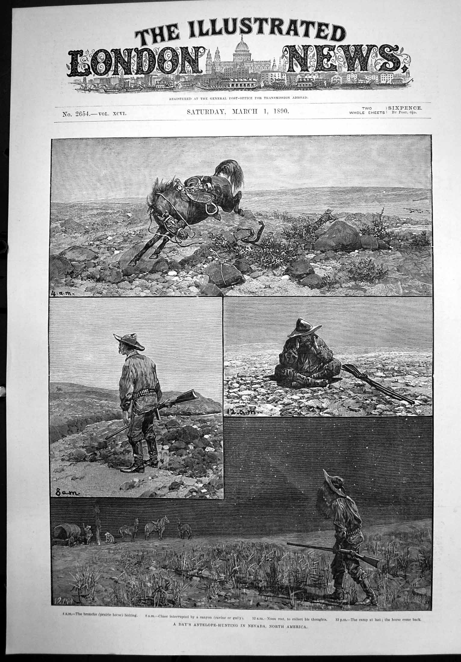 Antique Print Days Antelope Hunting Nevada North America Prairie Horse 1890