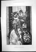 Antique Old Print Reflections G Schachinger Young Woman Mirror Feathers 1890