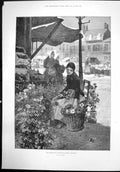 Antique Print Flower Vegetable Market Boulogne H Caffieri Woman Seller 1890