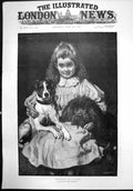 Original Old Antique Print Bosom Friends Ct Garland Girl Two Dogs In Arms 1890