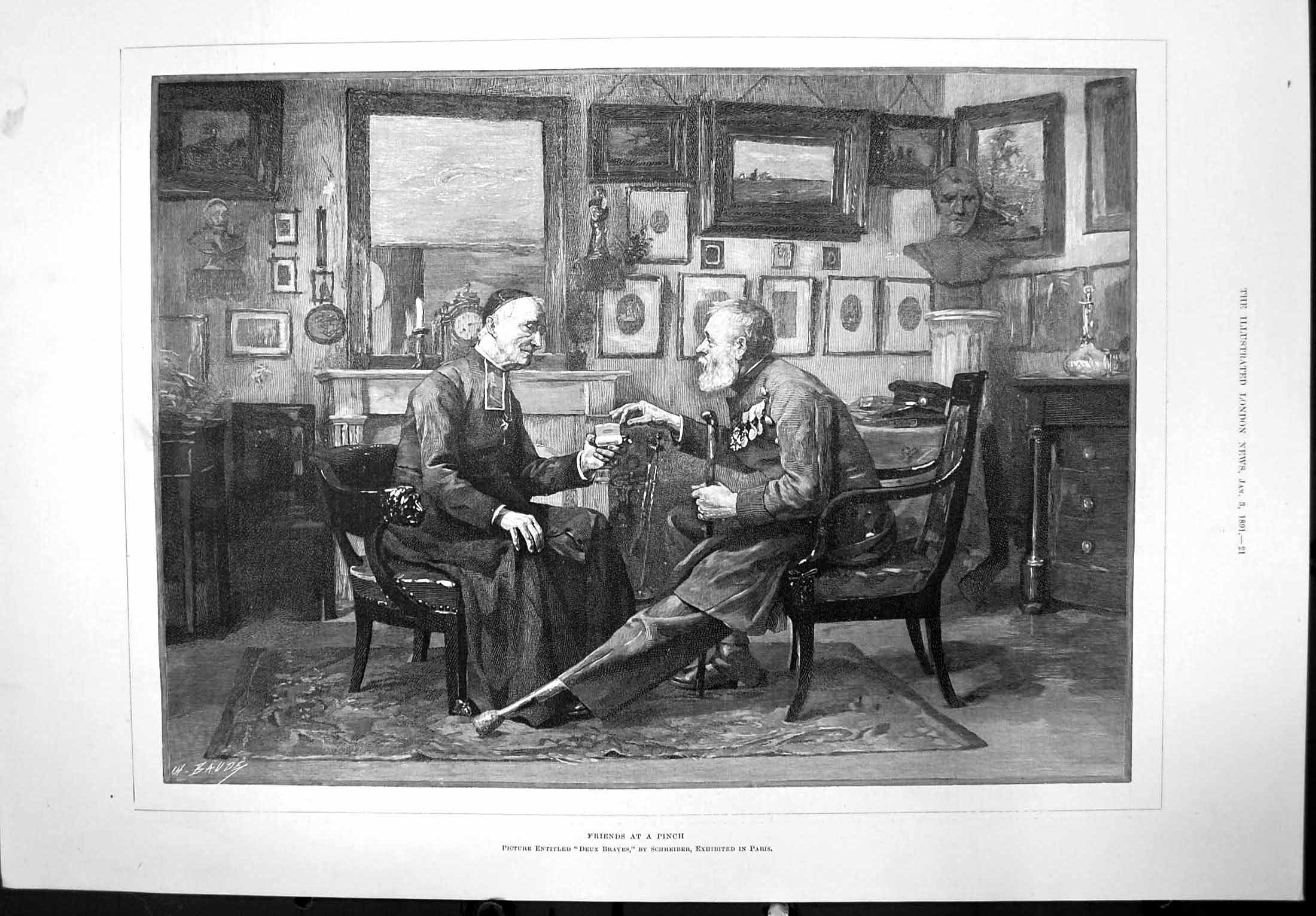 Old Antique Print Friends At Pinch Deux Braves Schreiber Sier Clergy 1891 19th