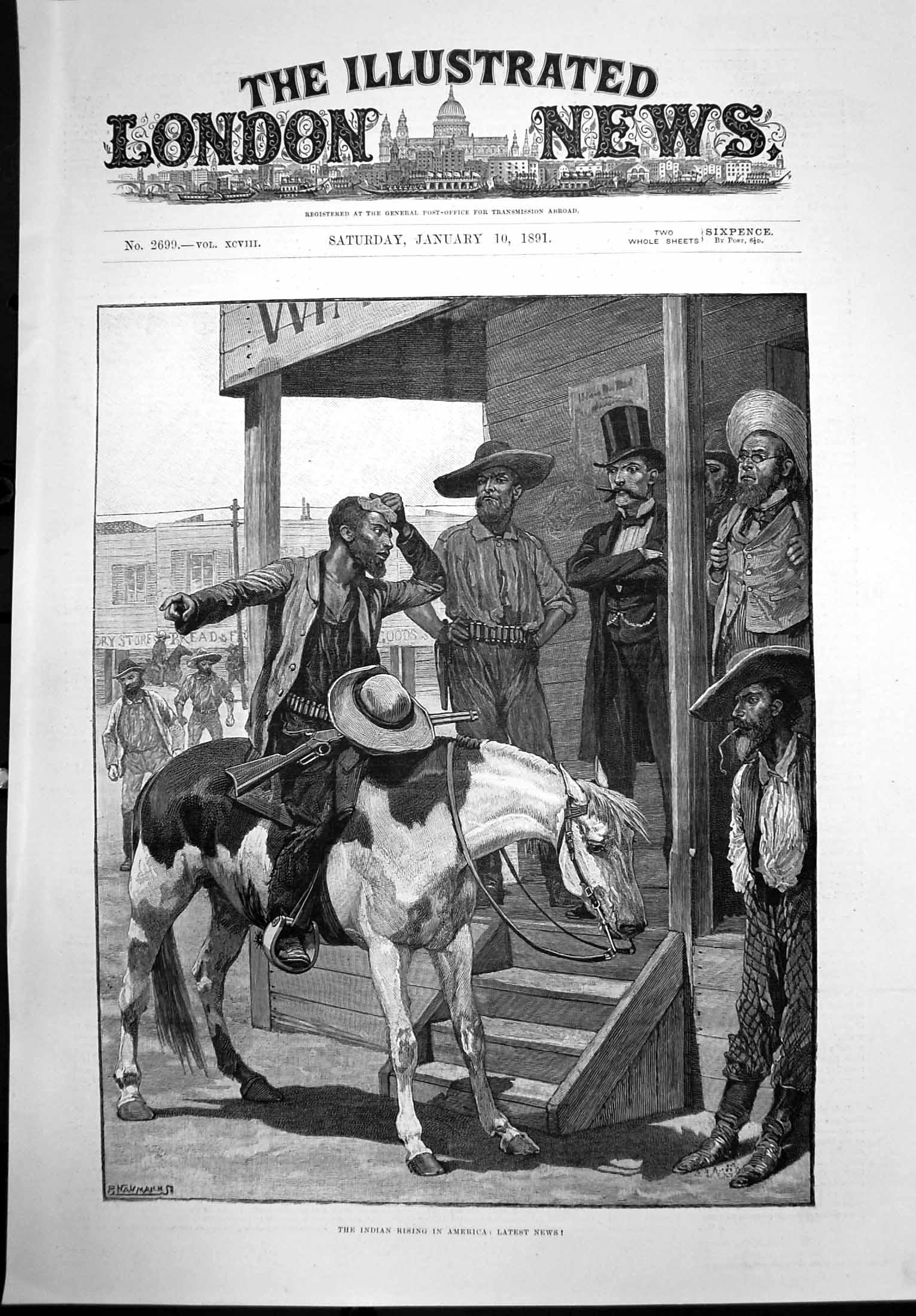 Old Print Indian Rising America Latest News Native Arrives Horseback 1891 19th